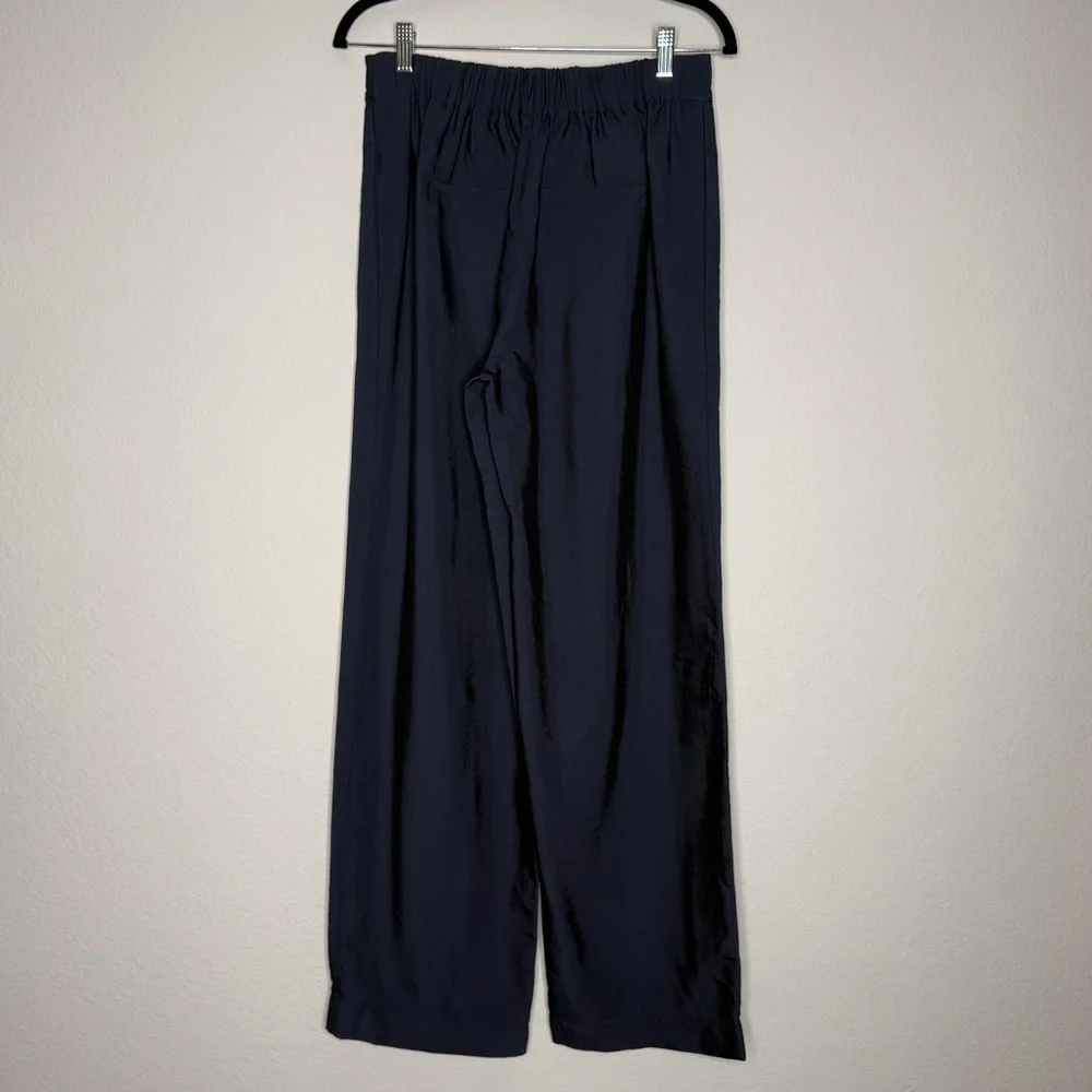 Vince Pants Pleated Pull On Blue Sheen High Waist Pockets Lightweight Size S